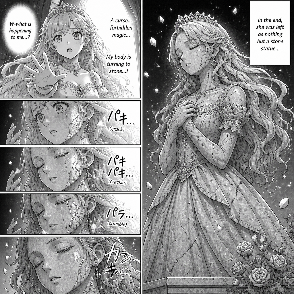 A princess turn into stone statue