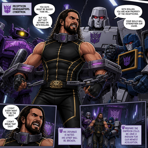 WWE superstar Seth Rollins getting captured by the Decepticons