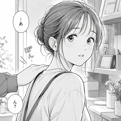 Someone taps her shoulder and she looks back
