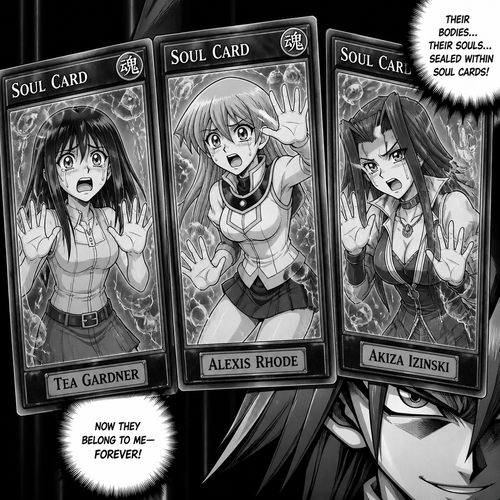 Tea gardner, alexis rhode and akiza izinski trapped in soul cards 