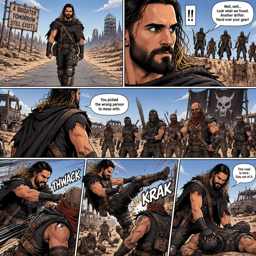 Seth Rollins is a wasteland wonderer,He was just walking down the road. Then suddenly….A group of bandits appeared. Seth stood his ground. Then….the bandits attacked and Seth fought back