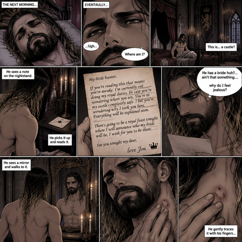 (Recap) Seth Rollins (The vampire hunter) was lured into the ruins by a whisper,Then Jon Moxley (The vampire king) grabbed him from behind,He sniffed Seth’s neck and then pierced it with his fangs,After 4 minutes the fangs were out of Seth’s neck,Seth was weak,Then Jon lifted Seth in his arms and began walking. (And now part 2). The next morning,Seth was still unconscious. Eventually…Seth’s eyes slowly opened,He was feeling tired,He was confused,then he looked at his surroundings,it was some sort of royal bedroom. “Where am I?” Seth asked himself. He slowly stood up off the bed,Then he sees a note on the nightstand,He picks it up and reads it. It says “My little hunter,If you’re reading this that means you’re awake. I’m currently out doing my royal duties. In case you’re wondering where you are,You’re in my castle completely safe. I bet you’re working why I took you here,Everything will be explained soon. There’s going to be a royal feast tonight where I will announce who my bride will be,I wish for you to be there. See you tonight my dear, love Jon”. “He has a bride huh?… ain’t that something….why do I feel jealous?” Seth said to himself. He sees a mirror and walks to it,He sees the bite mark on his neck,He gently traces it with his fingers