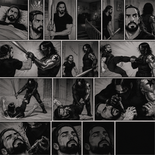 Seth Rollins was in his house about to go to bed…then he heard a noise downstairs. He grabbed his bat and went to investigate. He looked around….He sees nothing….at first. Then….he sensed a presence behind him. He swung the bat and the intruder…but the intruder caught it…with his metal arm. That’s right…it’s the winter soldier. He threw Seth’s bat away. Seth tried to ninja kick the winter soldier….but he grabbed his ankle and threw him to the ground. Then he grabbed he grabbed Seth’s ankle again and pulled him closer. Seth struggled. The winter soldier got on top of him. Seth kept struggling. The winter soldier grabbed something from his pocket and injected it into Seth. Seth tried to fight it…but he couldn’t. Everything.went.black. (End of part 1)