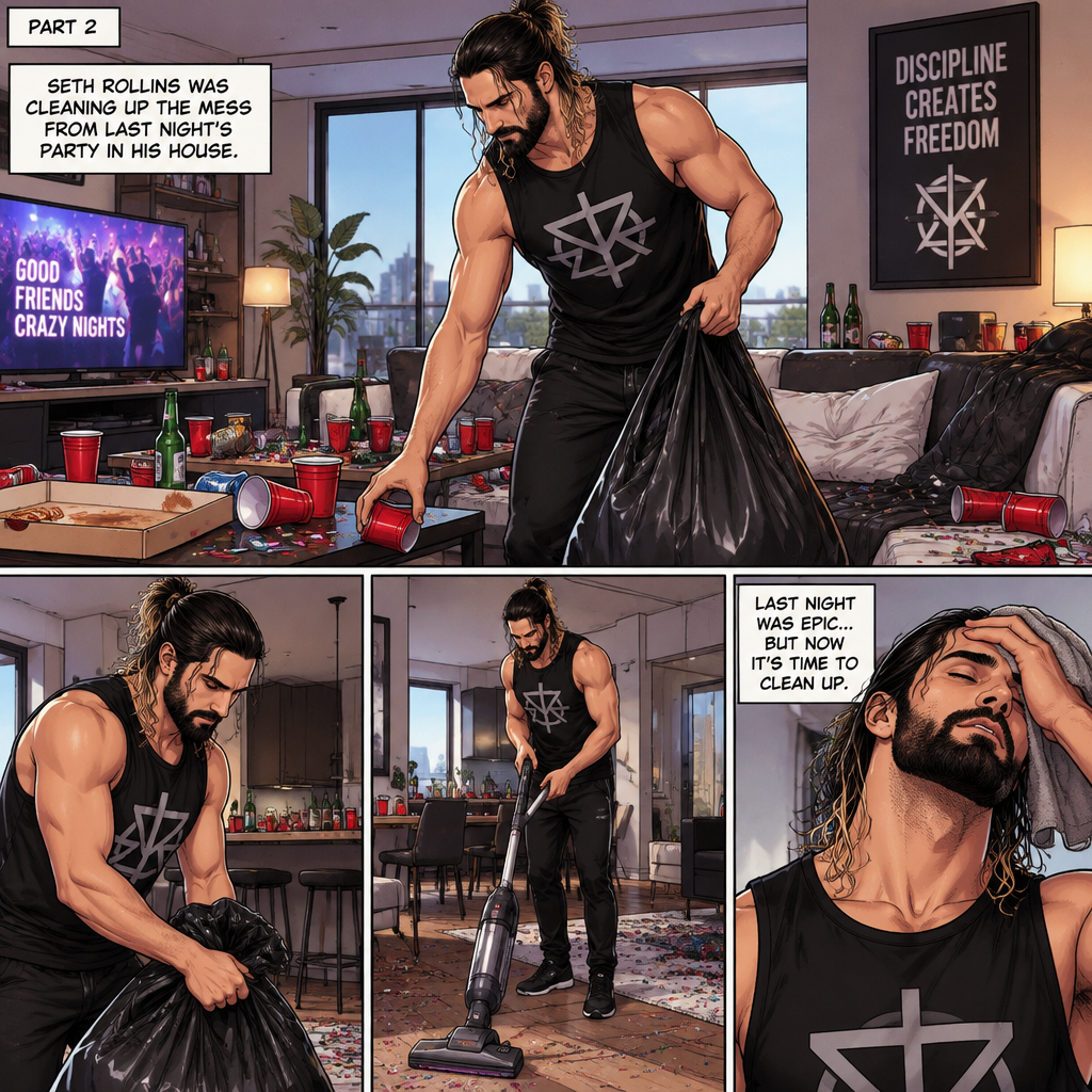 (Part 2) Seth Rollins was cleaning up the mess from Last night’s party in his house