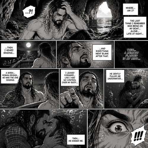 (Part 2 of the siren x human story). The next morning Seth Rollins woke up in some sort of cave,He was confused as to how he got there.The last he remembered was being in a boat alone late at night…then he heard singing…and everything went blank after that,Then….A memory flashed in his mind….A siren (Roman Reigns) came to his boat…he was the one singing. Seth leaned forward like he had no control over his body (He was hypnotized by the siren song btw). The siren gently pulled him underwater,Then he kissed him. The flashback ended there. Seth’s eyes widened