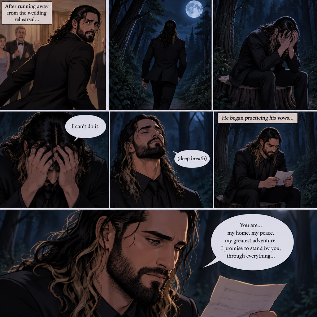 (Part 1 of the corpse bride,Seth x Becky style). Seth Rollins was walking in the woods alone at night after running away from a wedding rehearsal. After a while He sat at a tree stump,he puts his head in his hands. “I can’t do it” Seth said to himself. He took a deep breath. He began practicing his vows