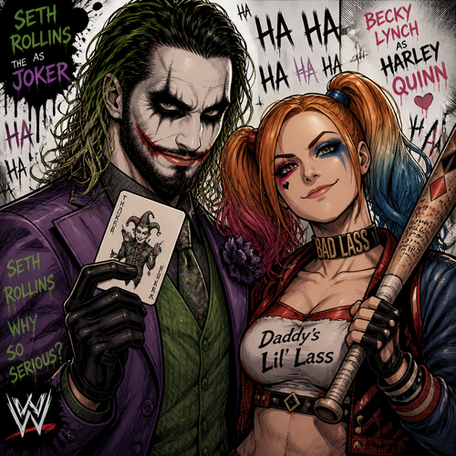 Seth Rollins as the Joker and Becky Lynch as Harley Quinn