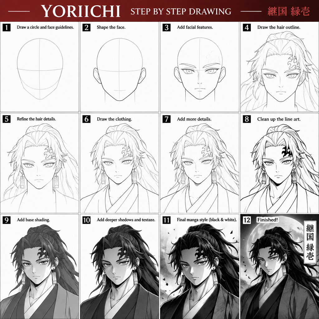 Yoriichi step by step drawing
