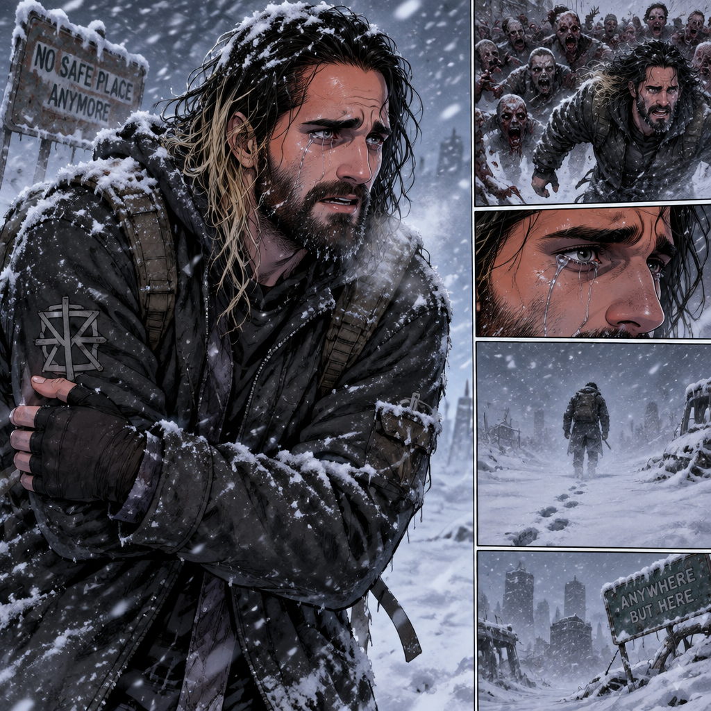 There was a blizzard outside,Seth Rollins was in the middle of it,He had just escaped a horde of zombies hours before.He was shaking because of the cold.He walked around in the blizzard completely lost.His tears streamed down his face