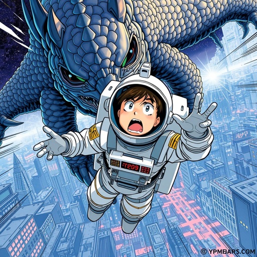 A astronaut in shock after seeing a monster