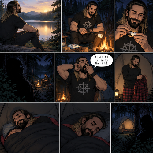 Seth Rollins was camping in the woods,he was enjoying the view of the lake and enjoying the fresh air,Hours later nighttime came,He was making s’mores at the campfire.He was enjoying himself…but…little did he know…that something…or someONE was watching him.Seth eventually got tired and yawned. “I think I’ll turn in for the night” said Seth.He went inside his tent,put pajamas on,got in his sleeping bag and went to sleep,Soon enough…Seth was deep asleep