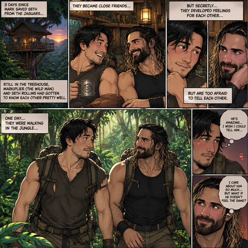 (part 3). 3 days Since Mark Saved Seth from the jaguars,Still in the treehouse,Markiplier (The Wild man) and Seth Rollins had gotten to know each other pretty well. They became close friends…But secretly…they developed feelings for each other but are too afraid to tell each other. One day They were walking in the jungle