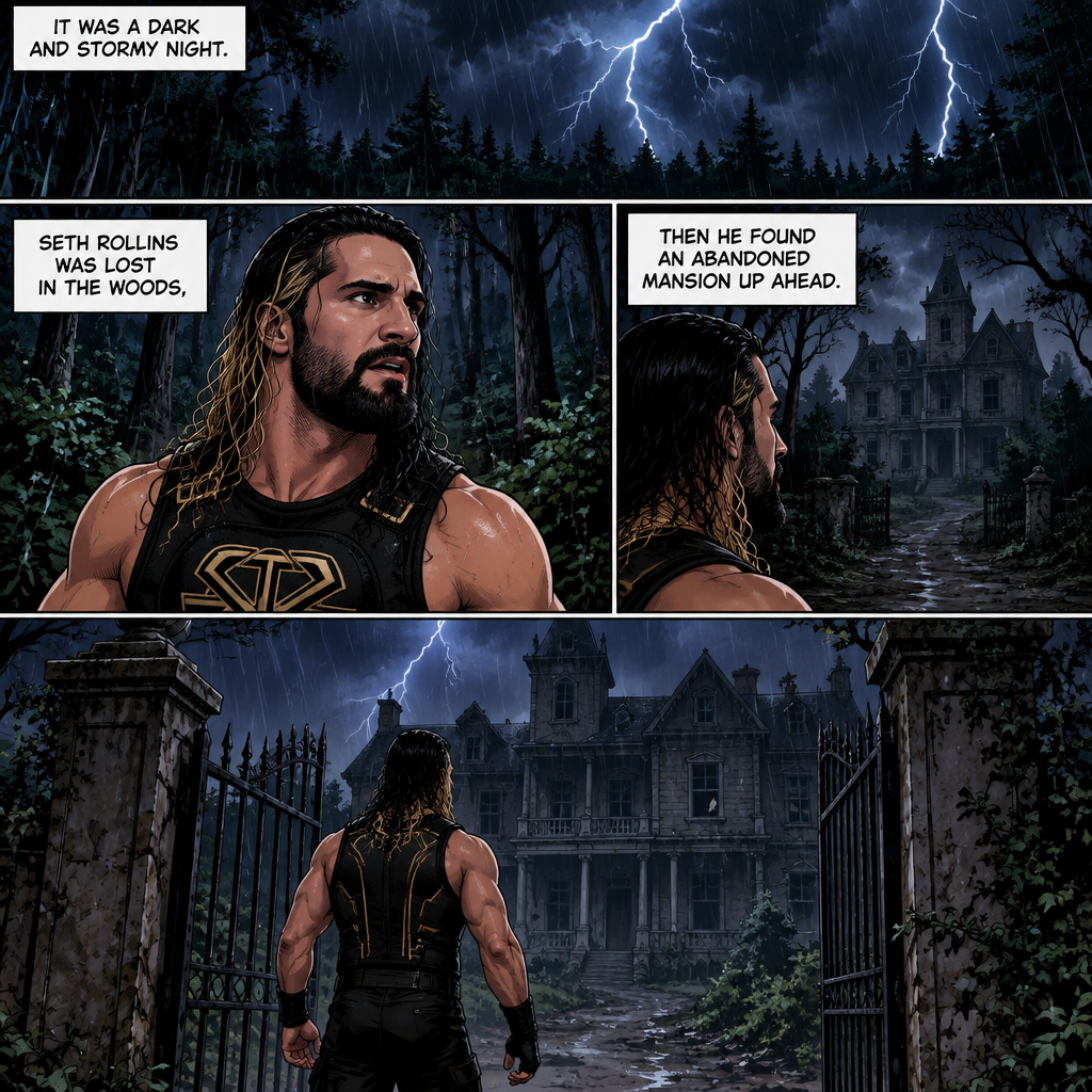 It was a dark and stormy night.Seth Rollins was lost in the woods,Then he found an abandoned mansion up ahead