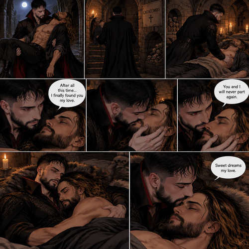 (Vampire Finn Bálor x Reincarnated Seth Rollins part 2) The Person was still walking in the night with the unconscious Seth in his arms. He walked to the catacombs,He entered the catacombs. He puts Seth on a makeshift bed,Then he looks at Seth. He still couldn’t believe that his long lost love had came back to him…Reincarnated. This time…He was determined to protect him. He gently kissed Him,then he gently placed his hand on his cheek. “After all this time…I finally found you my love” The person said softly. “You and I will never part again” The person said softly. The person laid down beside Seth on the bed,Then he gently pulled Seth in his embrace. He gently kissed his forehead. “Sweet dreams my love” The person said softly
