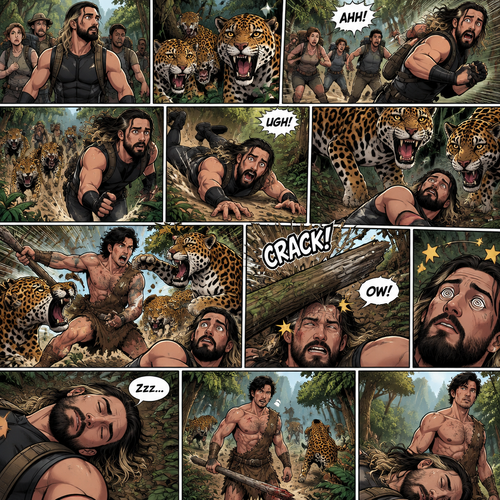 Seth Rollins was exploring the jungle with a group,Then suddenly….a group of jaguars appeared. Everyone scattered. Some of the jaguars went after Seth,He kept running. It seemed like he was going to outrun the jaguars….but then he tripped and fell. The jaguars were about to pounce on him….then suddenly…a wild man (Markiplier) jumped in. He fended off the jaguars while Seth watched in stunned silence. While the fight was going on…a tree branch fell…and landed on Seth’s head,He got dizzy….then he passed out due to the dizziness. The wild man finally managed to completely fend off the jaguars