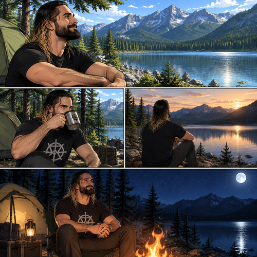 Seth Rollins was camping in the woods,he was enjoying the view of the lake and enjoying the fresh air,Hours later nighttime came