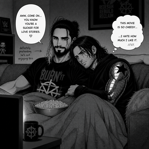 Seth Rollins and Bucky were watching a Romance movie together at his house