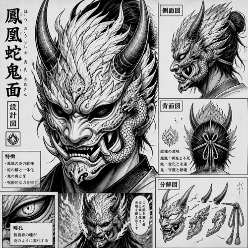 Mask with horns Phoenix serpent oni mask