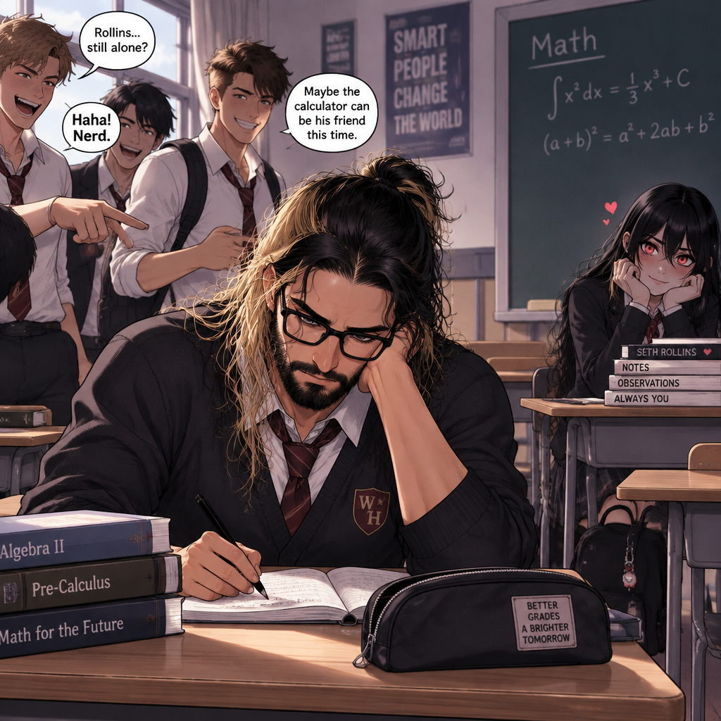 (Yandere x Nerd). Seth Rollins is a nerd in high school,He was bullied by popular students. He sat alone at a desk during math class
