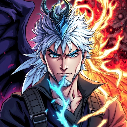 Cain Michelson Is A Bounty Hunter , Who Has A Split Personality That Hold His Demonic and angel power he has a dragon complain he can fuse with 