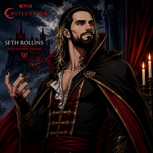 WWE superstar Seth Rollins as a vampire in Castlevania (Netflix series)
