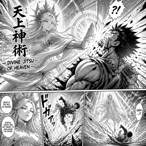 The goddess hits him with divine  jitsu of heaven