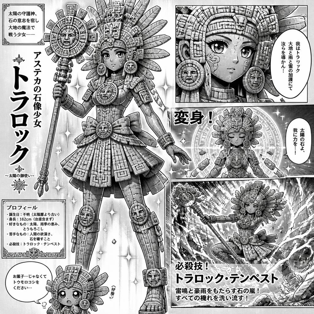 Stone statue of the aztecs as magical girl