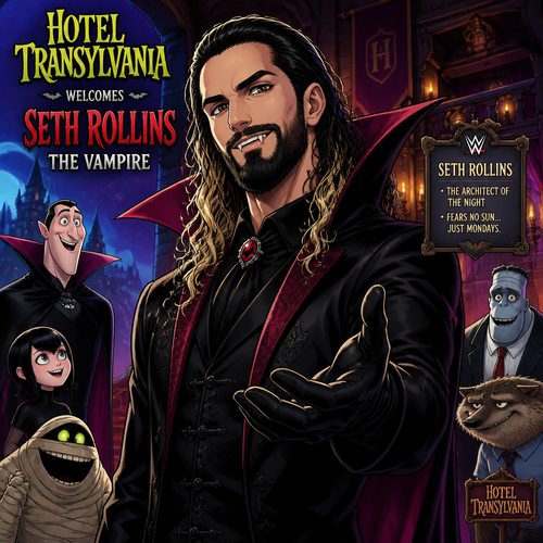 WWE superstar Seth Rollins as a vampire in Hotel Transylvania (Movie)
