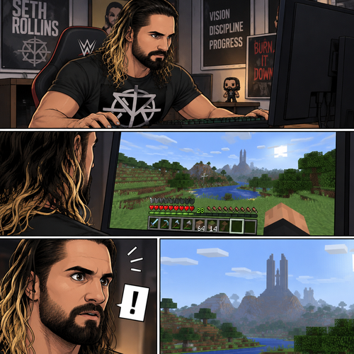 Seth Rollins was playing Minecraft alone on his computer,Then he sees something in the distance