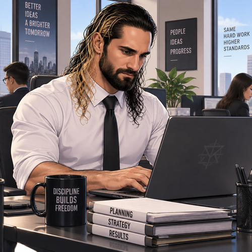 Seth Rollins was working at an office building. He’s usually focused on his work