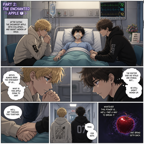 Part 2 of the enchanted apple story.Seth is now at the hospital Still unconscious after eating the enchanted apple with Randy and Cody by his side