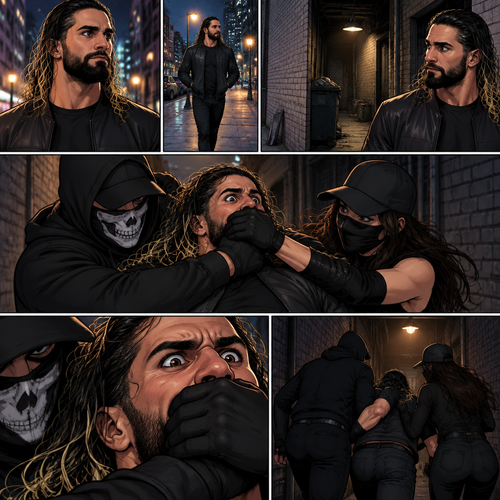 Seth Rollins was walking alone at night,Then…as he walked passed an alley…A man and a woman in masks grabbed him