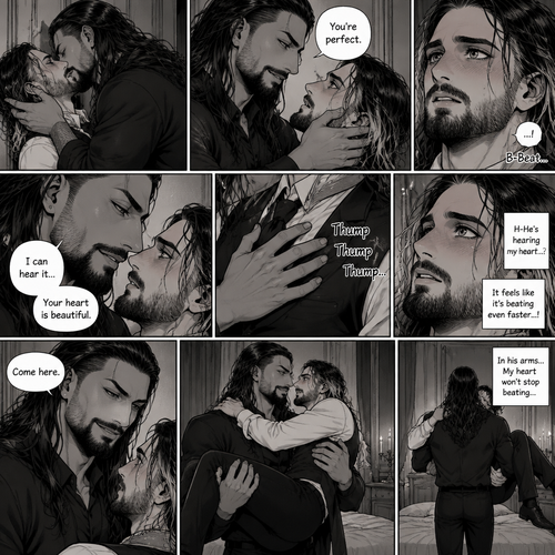 Part 3 of the Vampire x Butler story.Sill in the bedroom of the man of the house (Roman Reigns). He was kissing the Butler (Seth Rollins) against the wall. He smiled at Seth afterwards. Seth was flustered.Roman gently put his hand on Seth’s cheek. “You’re perfect” Roman said softly.Seth’s heart fluttered.Roman heard it,He gently placed his other hand on Seth’s chest to feel the heartbeat.After awhile he lifted Seth into his arms