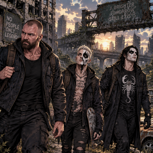 It’s a post apocalyptic world,There was no one walking down on the land….well….except for three AEW wrestlers! Jon Moxley,Darby Allin and Steven Borden (Sting’s son)