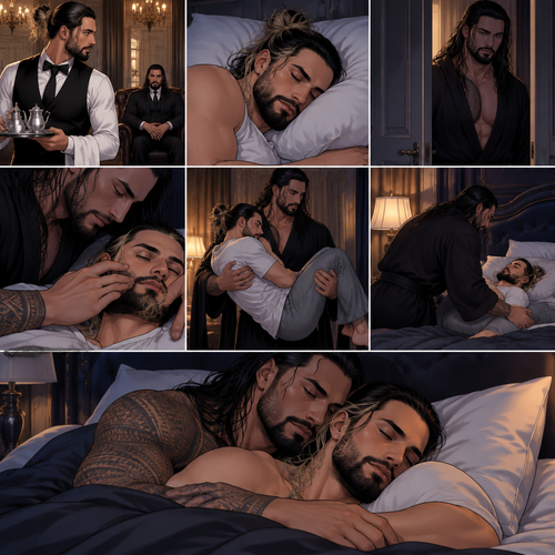Seth Rollins was working as a butler at a mansion,Later that night He was asleep in his  room.Then…The door to his room quietly opened while he was asleep,The master of the house (Roman Reigns) was standing in the doorway.He quietly walked to the bed.He gently caressed Seth’s cheek,Then…He gently lifted Seth in his arms,Then he walked to his room while holding him.He gently put Seth on his bed.Roman gets on the bed beside Seth