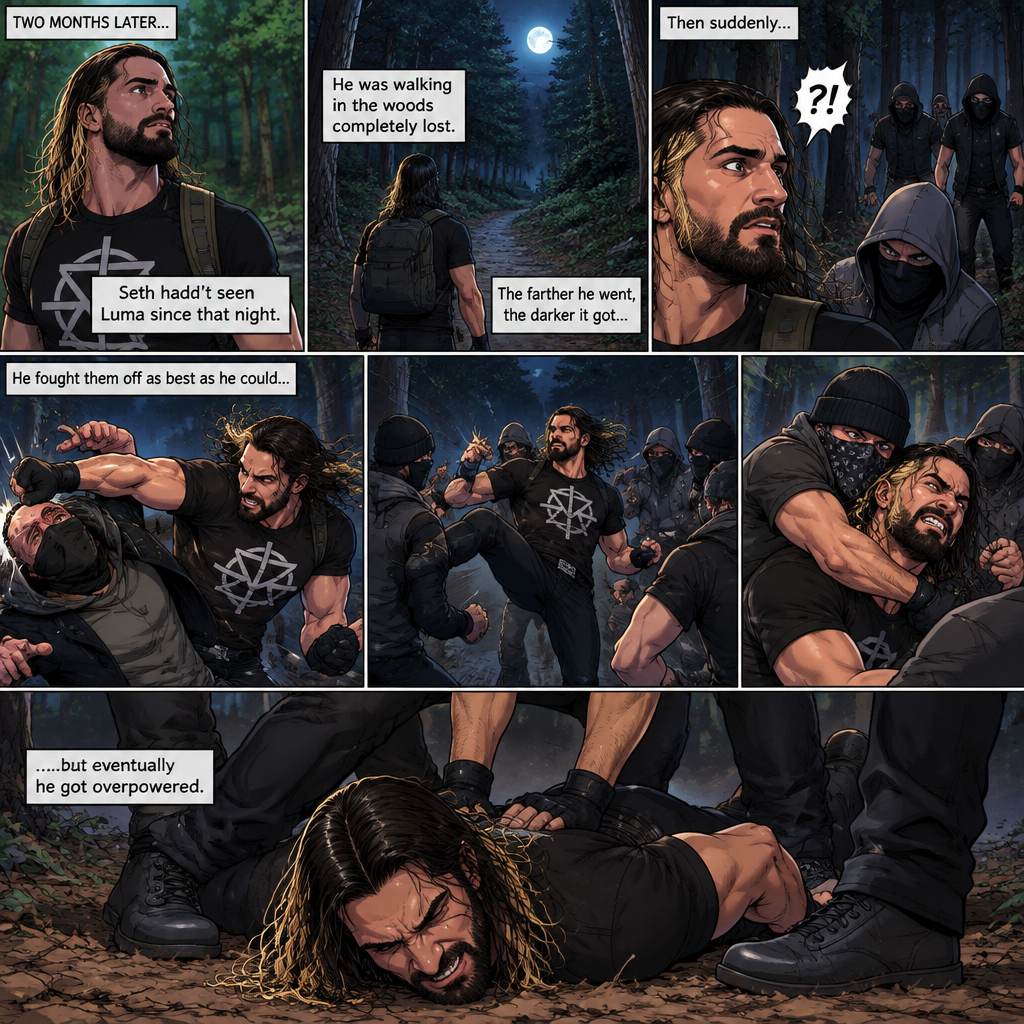 (Part 2 of the Seth Rollins x Princess Rosalina story). It had been two months since that night. Seth hadn’t seen Luma since. He was walking in the woods completely lost. Then suddenly….he attacked by a group of bad guys. He fought them off as best as he could…but eventually he got overpowered
