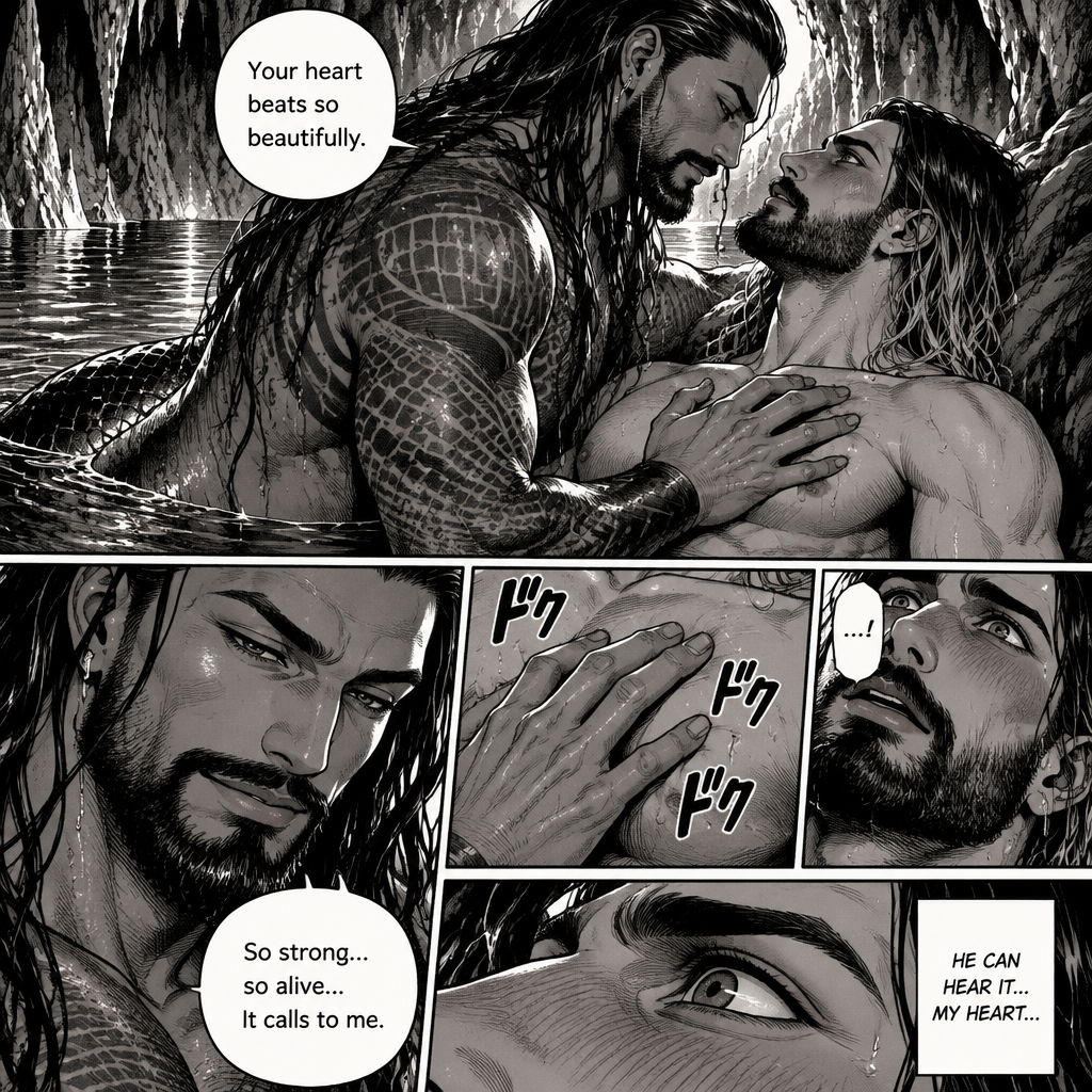 Part 3 of the siren x human story.Still in the cave. The siren (Roman Reigns) Had his hand on Seth Rollins’s chest feeling how loudly his heart was beating. “Your heart beats so beautifully” the siren said softly