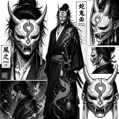 Mask with horns pho is and serpent oni mask