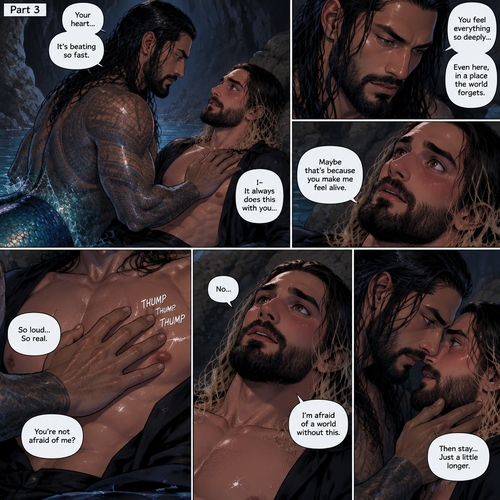 Part 3 of the siren x human story.Still in the cave. The siren (Roman Reigns) Had his hand on Seth Rollins’s chest feeling how loudly his heart was beating