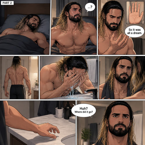 (Recap) Seth Rollins Was walking in the forest near his house,he discovered a statue of a sorcerer (Roman Reigns),he finds a hole on it,then he accidentally cuts his hand,A little bit of his blood dripped in the hole,then it broke apart…revealing the sorcerer himself,Seth was shocked,the sorcerer grabbed Seth’s wrist and pulled him closer,He looked at Seth’s eyes,then he used a spell to make Seth sleep,then he lifted Seth in his arms. (And now part 2). Seth was asleep on his bed,then he woke up. He sat up confused. He looked at his hand…the cut was gone. “So it was all a dream” Seth said to himself. He got up and walked to the bathroom,then he splashed cold water on his face. He reached for his hairbrush….it wasn’t there. “Huh? Where did it go?” Seth asked himself