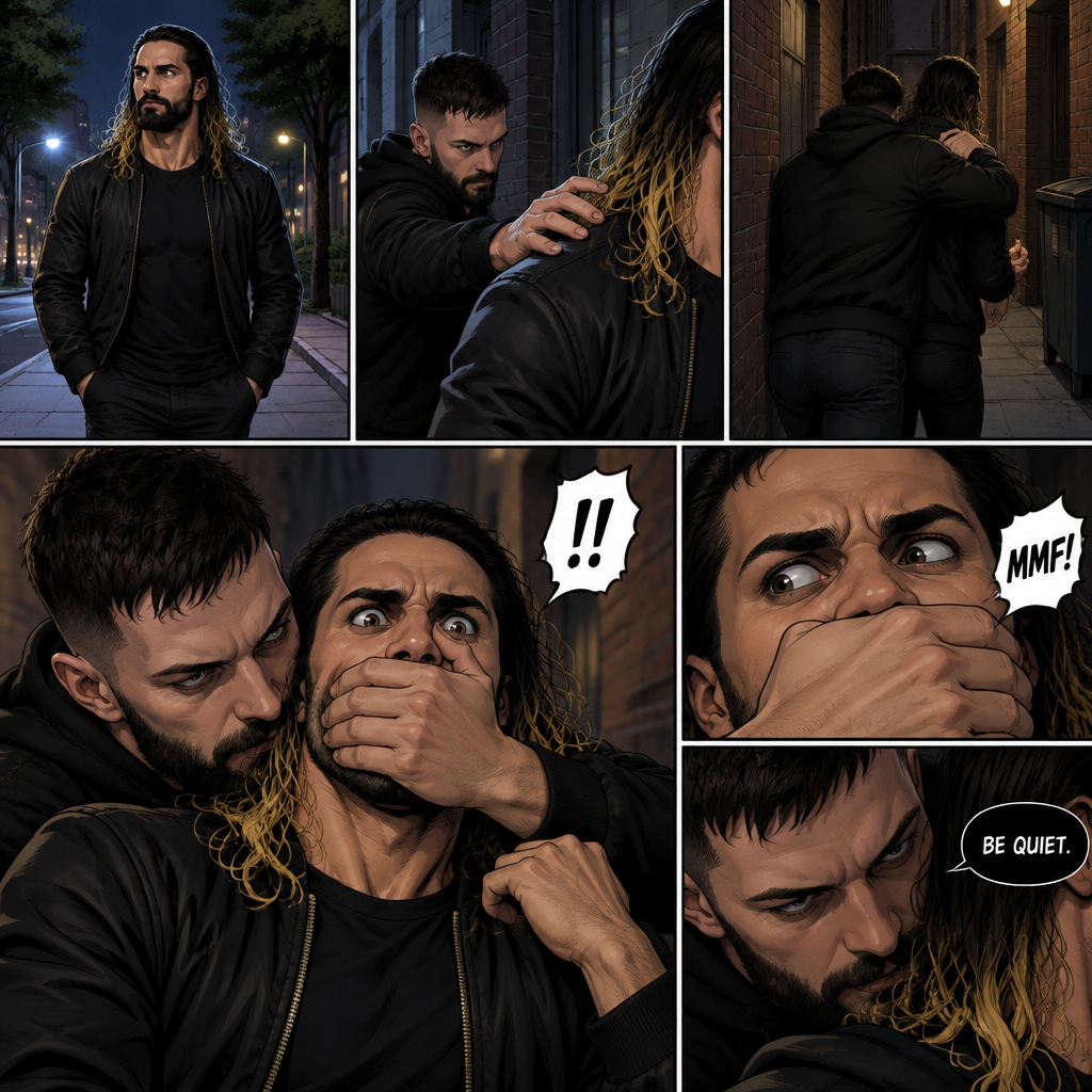 Seth Rollins was walking down a sidewalk alone at night,Then…Someone (Finn Bálor) grabbed him from behind and pulled him into an alleyway. Seth tried to yell for help but the person Covered his mouth with his hand