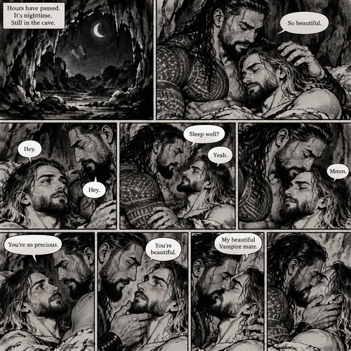 (Part 3 of the Werewolf x Vampire story) Still in the cave. Hours have passed,It’s nighttime. Roman Reigns (The werewolf) woke up. Seth Rollins (The vampire) was still asleep in Roman’s arms. Roman looked at Seth. He gently stroked his hair. “So beautiful” Roman said softly. Seth slowly woke up. “Hey” Roman said softly. “Hey” Seth said softly. Roman wrapped his arm around Seth’s waist. “Sleep well?” Roman asked softly. “Yeah” Seth asked softly. Roman gently kissed Seth’s forehead. Seth Hummed softly. “You’re so precious” Roman said softly. He wrapped his arms around Seth and pulled him closer. Seth blushed a bit. Roman gently lifted Seth’s chin. “You’re beautiful” Roman Said softly. Seth was flustered. “My beautiful Vampire mate” Roman said softly. He kissed Seth