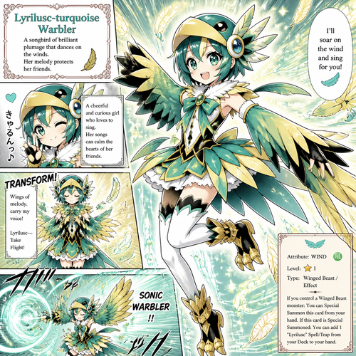 Lyrilusc-turquoise warbler as magical girl 