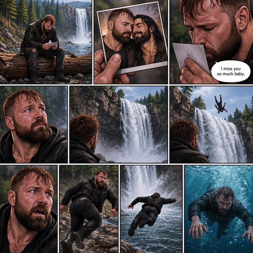 (Recap) Still in the Zombie Apocalypse. Seth Rollins’s world was still black after he fell down a waterfall and hit the water,The his body coughed out water,Then a familiar voice faded in saying “It’s ok baby,It’s ok baby,I got you”,he slowly opened his eyes,the familiar voice spoke again saying “That’s it baby,Open those beautiful eyes”,his vision cleared,he sees Jon Moxley looking down at him and holding him with tears of joy in his eyes,”Jon?” Seth asked weakly. (And now part 3) (This is Jon Moxley’s POV). Jon was sitting down on a log near the river alone looking sad. He looked at a romantic photo of Him and Seth before the zombie apocalypse began. Jon thought Seth died the day the zombie apocalypse began 4 years ago. Tears streamed down Jon’s face,He gently kissed the photo he’s holding. “I miss you so much baby” Said Jon. He looked at the waterfall,He sighed,Then….He sees someone falling down the waterfall and hitting the water. He rushes over and jumps in the water