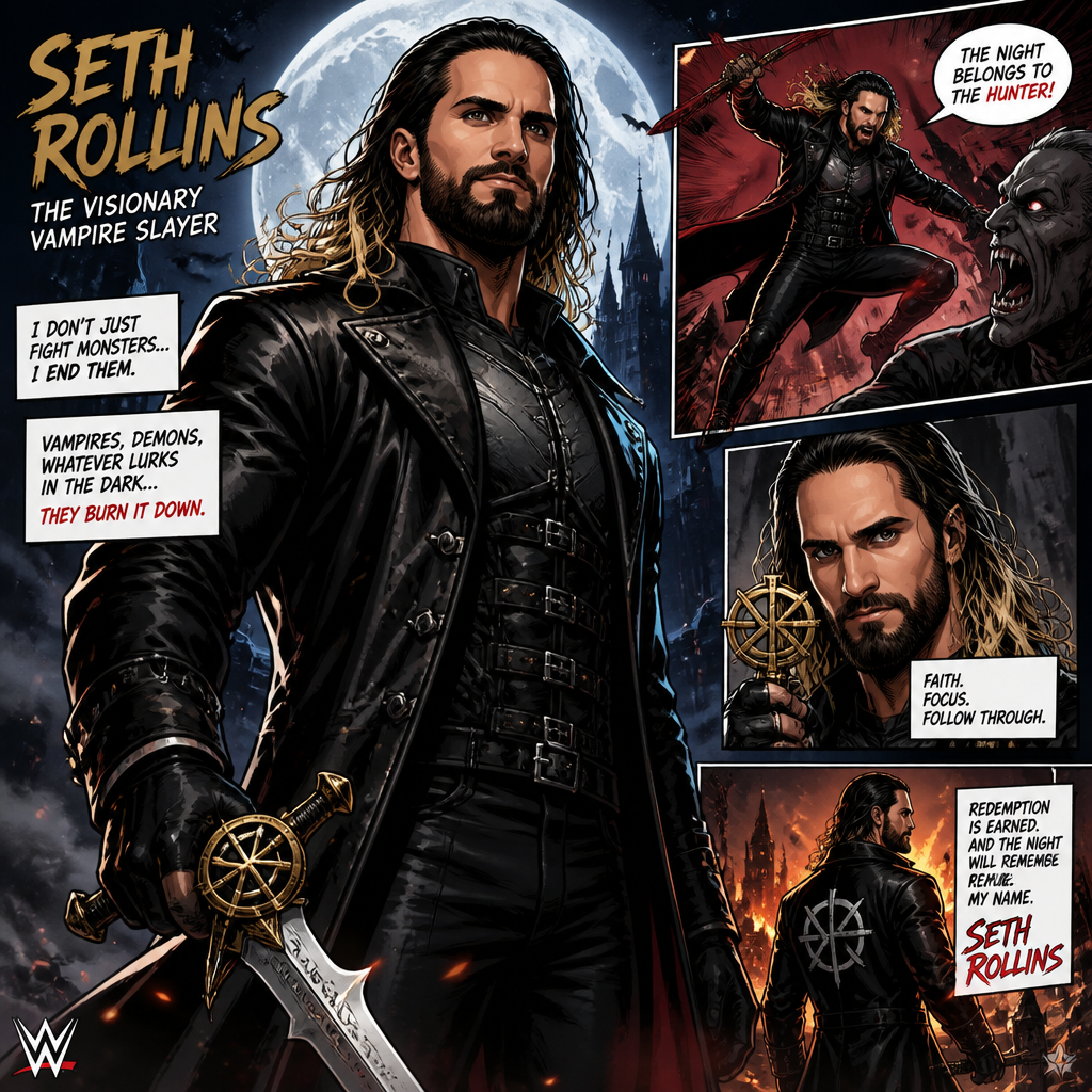 WWE Superstar Seth Rollins as a vampire slayer