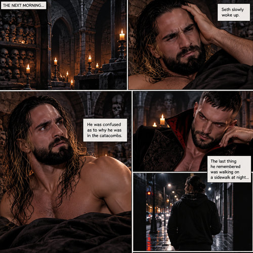 (Vampire Finn Bálor x Reincarnated Seth Rollins Part 3) The next morning,Seth slowly woke up. He was confused as to why he was in the catacombs.The last thing he remembered was walking on a sidewalk at night