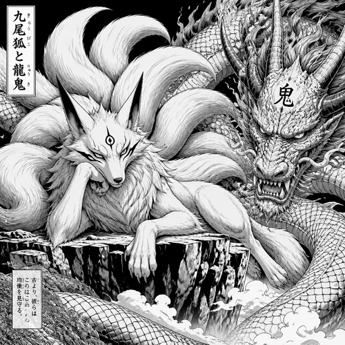 Nine tail fox loung dragon oni 