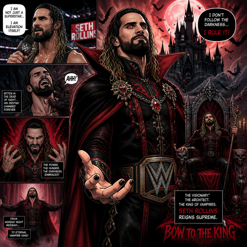 WWE superstar Seth Rollins becoming a vampire king