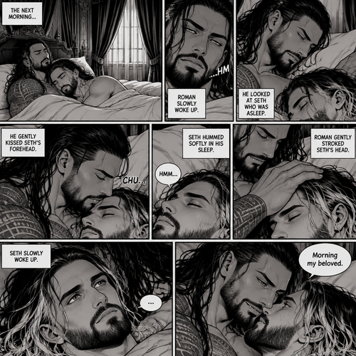 (Part 3 of the Vampire x Butler story). The next morning,Roman Reigns (Vampire) and Seth Rollins (Butler) were still asleep in Roman’s room. Roman slowly woke up. He looked at Seth who was asleep. He gently kissed Seth’s forehead. Seth hummed softly in his sleep. Roman gently stroked Seth’s head. Seth slowly woke up. “Morning my beloved” Roman said softly