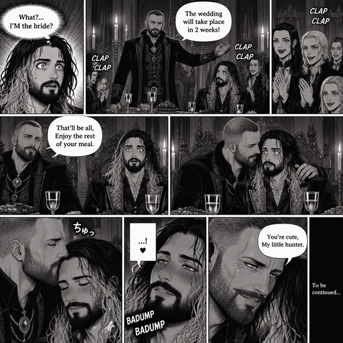 (Recap)Jon Moxley (The vampire king) and Seth Rollins (The vampire hunter…well now The bride Of Jon Moxley) arrived at the feast in the dining room,They sat down at the head of the table,Seth was nervous when the other vampires were staring at him,Jon gently held Seth’s hand and whispered that he was doing good,Seth relaxed,after an hour Jon stood up and dropped a bombshell,”With out further ado…behold…My bride!” Jon said while gesturing to Seth,Seth was shocked. (And now part 5). Seth couldn’t believe it. “What?…I’M the bride?” Seth said in his mind. “The wedding will take place in 2 weeks!” Jon announced. The vampires clapped. Seth just sat there stunned. “That’ll be all,Enjoy the rest of your meal” Jon said and then sat down. He looked at Seth who was still stunned,Then he gently Pulled him to his side,Then he gently kissed his forehead. Seth’s heart fluttered. Jon heard Seth’s heart flutter and smiled. “You’re cute,My little hunter” Jon whispered to Seth (To be continued)